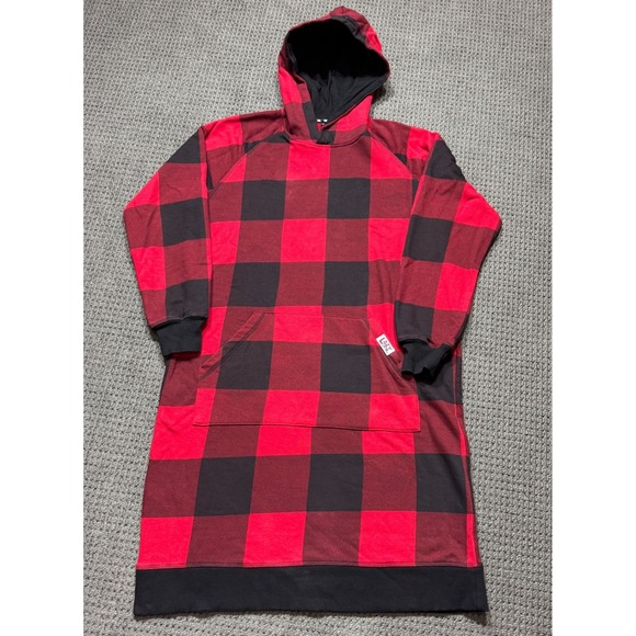 Lazy One Other - Lazy One Sleep Hoodie Women S/M Red Black Buffalo Plaid Longline Loungewear 0143